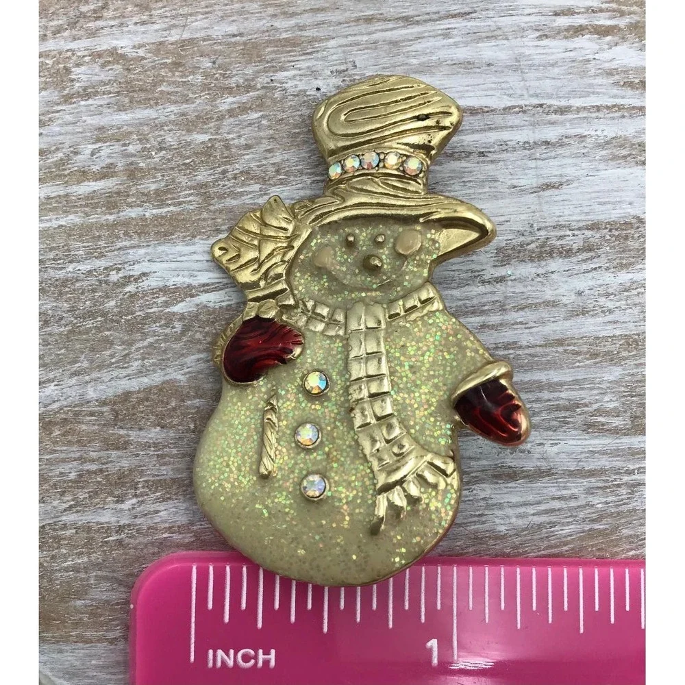 VTG Eisenberg Ice Christmas Brooch Rhinestone Silver Tree & Gold Glitter Snowman